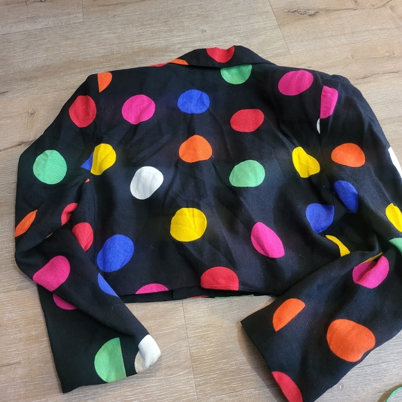 Pinstripes Petites Vintage 80's Polka Dot Cropped Black Jacket Size 6 - Picture 6 of 7